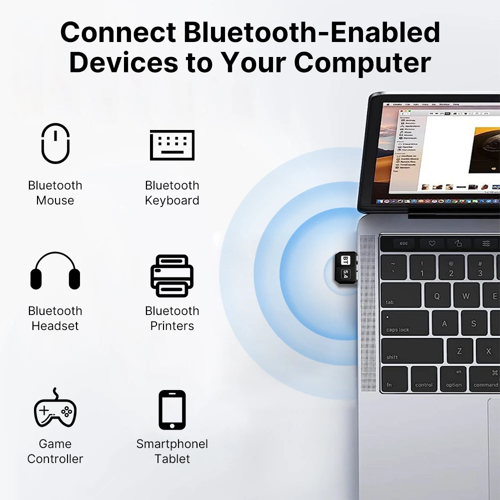 USB Bluetooth 5.4 Dongle Adapter Wireless for PC Bluetooth 5.3/5.2/5.0 Mouse Audio  Receiver Transmitter Driver Free For Speaker