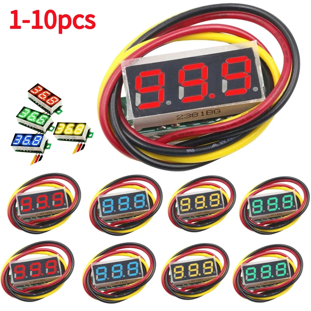 0.28 Inch 3 Wires Digital Voltmeter DC 0-100V Voltage Tester Mini DC Voltmeter Meter 12V Volt Detector Red Green Blue Yellow