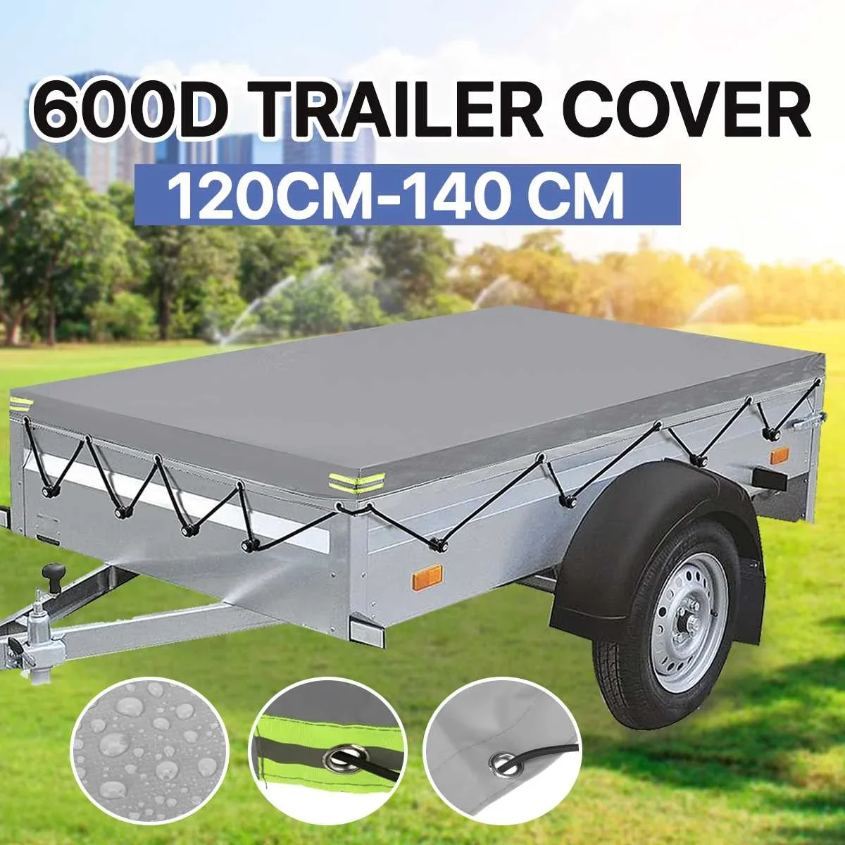 120-140cm Camper Trailer Cover Roof Tent Heavy Duty Trailer Shelter Canopy 600D Waterproof Dust-proof Protector Cover Universal