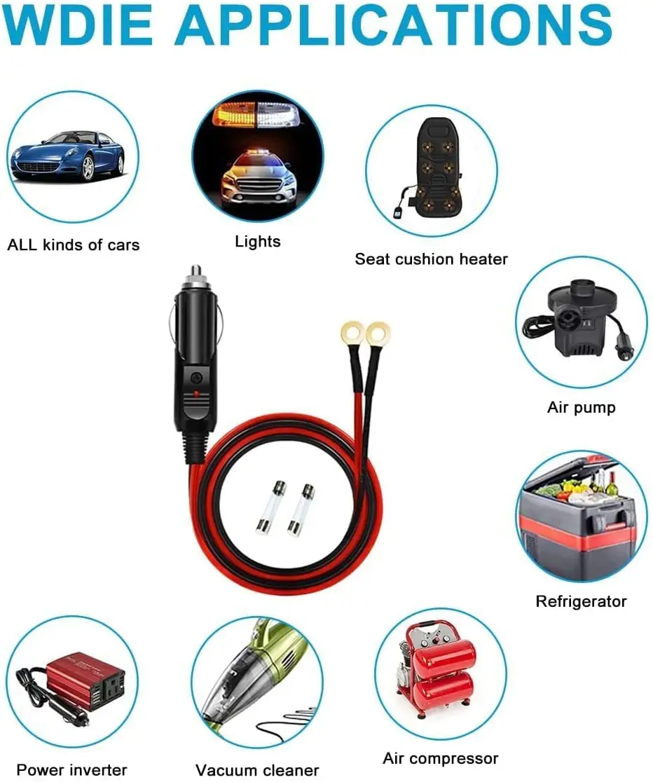 

Heavy Duty Cigarette Lighter Plug 16AWG 12V 24V Male Plug Cigarette Lighter Connector Plug with 10FT/3M Cable Wire