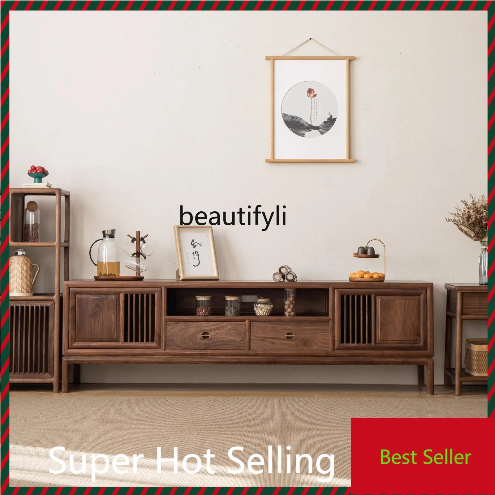 

K132 New Chinese black walnut solid wood coffee table TV cabinet combination wall cabinet floor cabinet living room furniture si