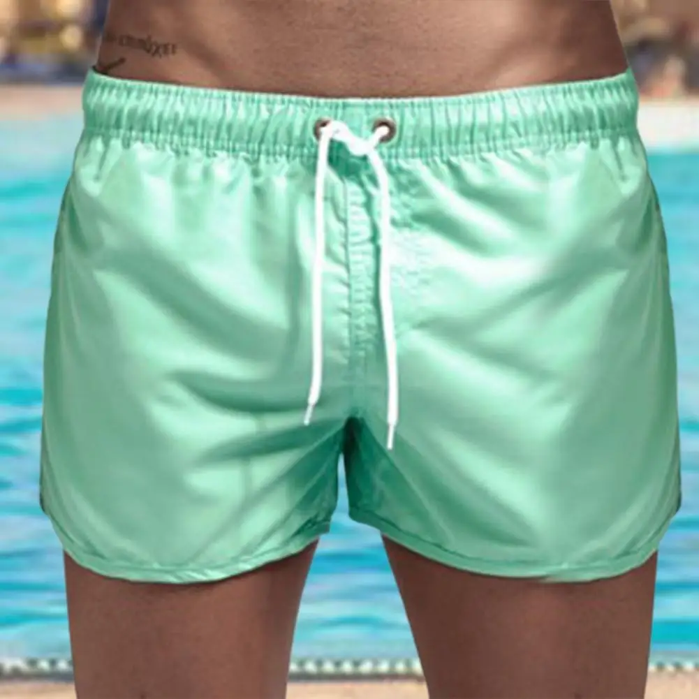 Men Shorts Pure Colors Soft Fabric Drawstring Swimming Pants Elastic Waist Loose Type Men Trunks Beachwear Beach Clothing 남자 반바지