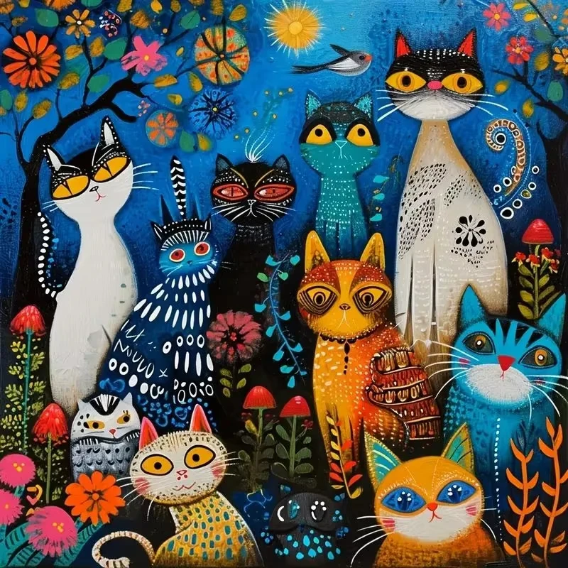

A Group of Abstract Cats and Animals 500PCS /1024 PCS Jigsaw Puzzles Challenging Family Activity Game for Gameroom Bedroom Gift