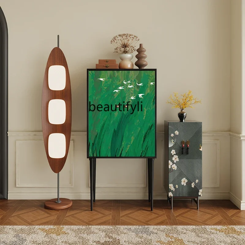 

SS25 French porch side cabinet solid wood living room decorative tall cabinet room sofa side integrated storage cabinet