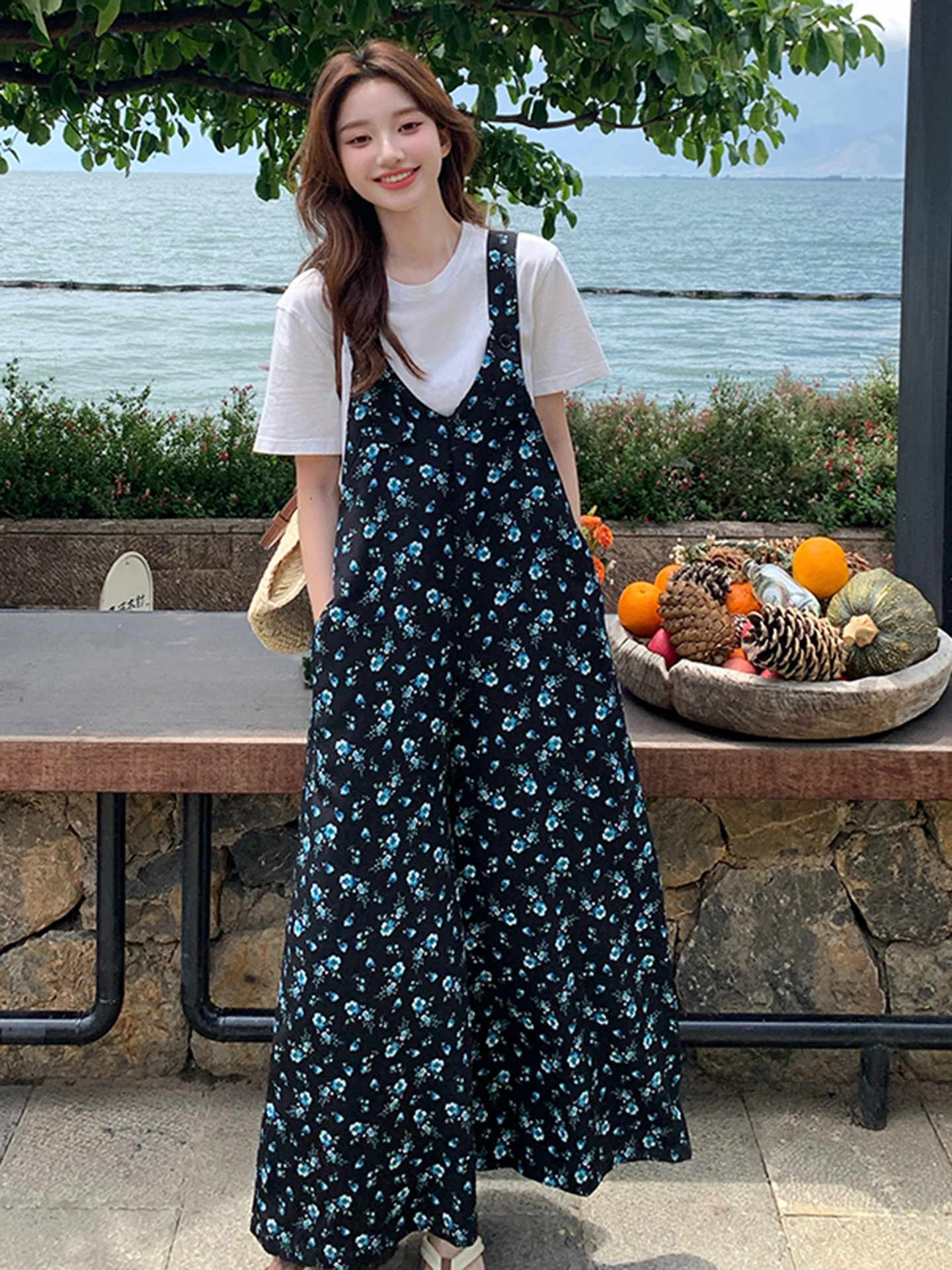 

Retro Floral Lazy Sle Women's Jumpsuit Summer New Loose Casual Slim Wide Leg Pants Korean Sle High Waist Straight Leg