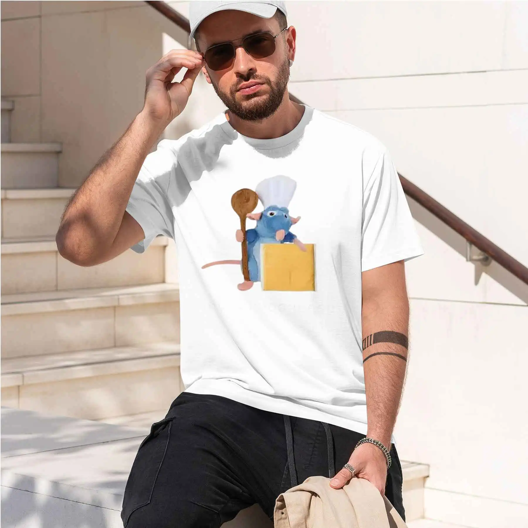 2026 new printed T-shirtMen's Ratatouille Themed Printed T-shirts Cute Chef Mouse Cheese Pattern Casual Loose Short-sleeve Top