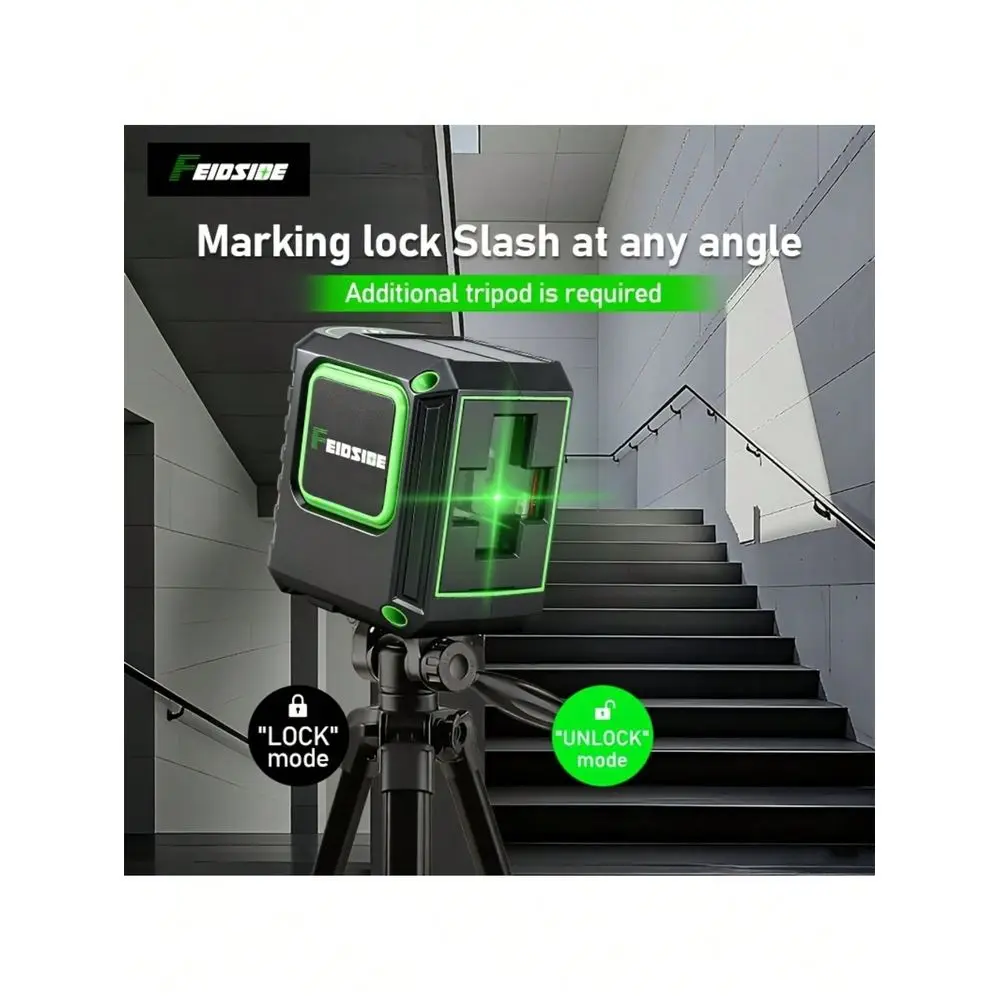 

Green 2Line Laser Level With SelfLeveling Horizontal And Vertical Crossing Lines, Manual And Auto Modes, Battery Powered No Plu