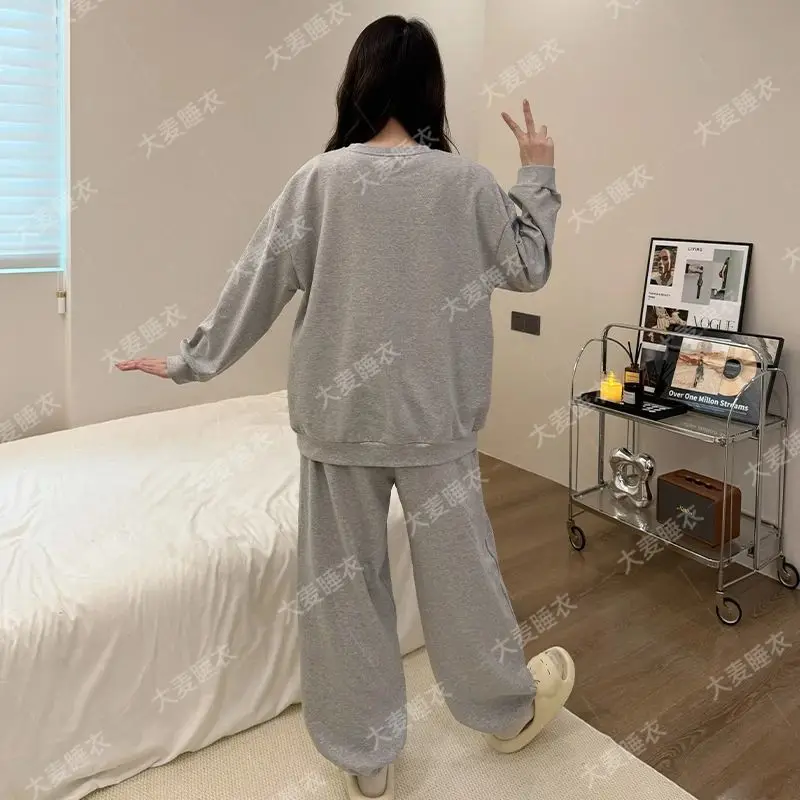 Pure cotton padded pajamas for women spring and autumn Mickey cartoon printed long-sleeved trousers two-piece home wear set