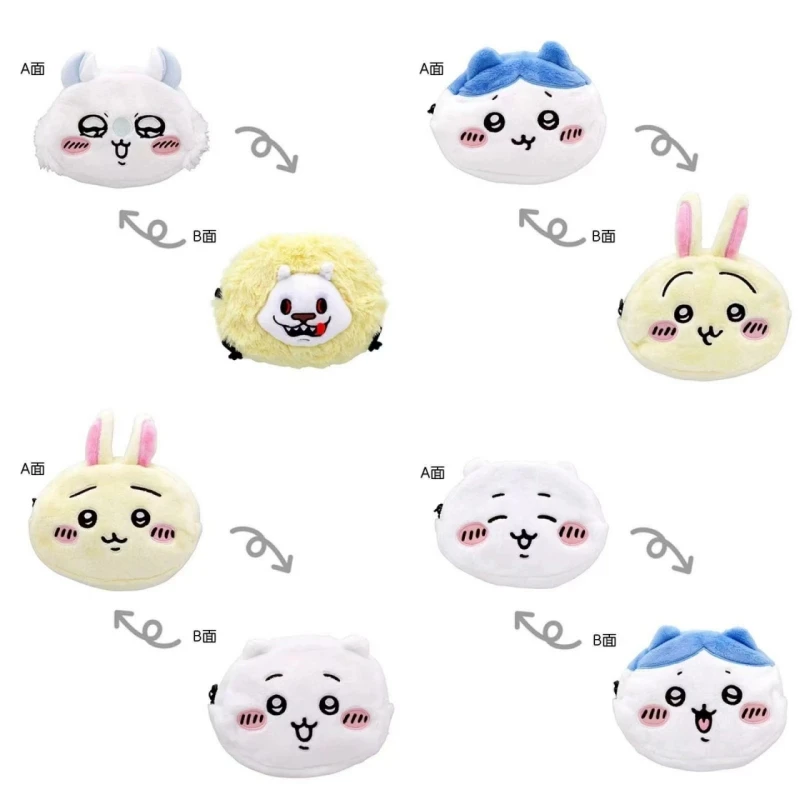 Plush Double Sided Purse Kawaii ハチワレ ちいかわ Coin Purse Large Capacity Double Sided Makeup Storage Bag Cartoon Gift