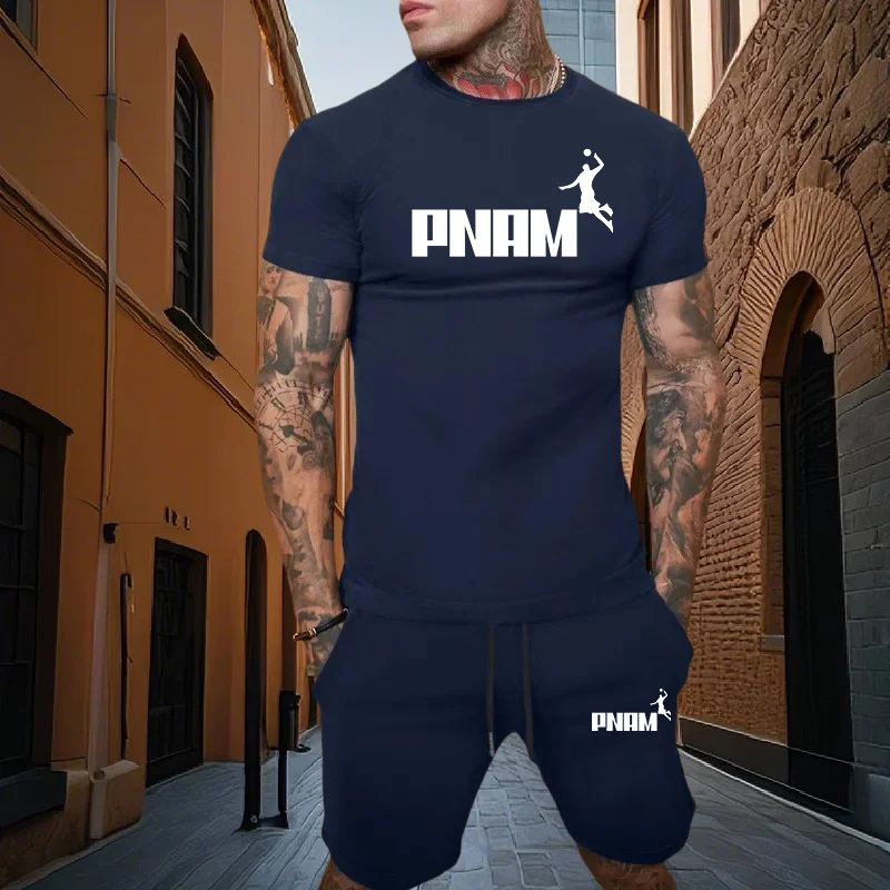 

Men's Summer Fashion Casual Sports Two-Piece Set Printed Short-Sleeved T-Shirt And Shorts Fitness Sportswear