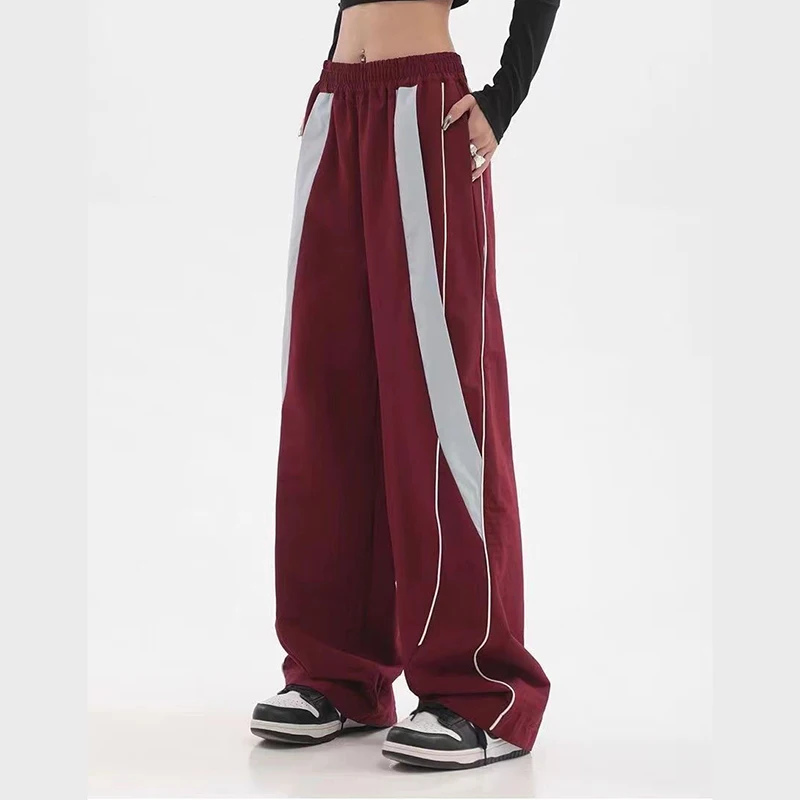 

Vintage Women Wide Leg Pants American Style Streetwear Patchwork Straight Leg Pants Y2K Summer Fashion Female Hip Hop Trousers