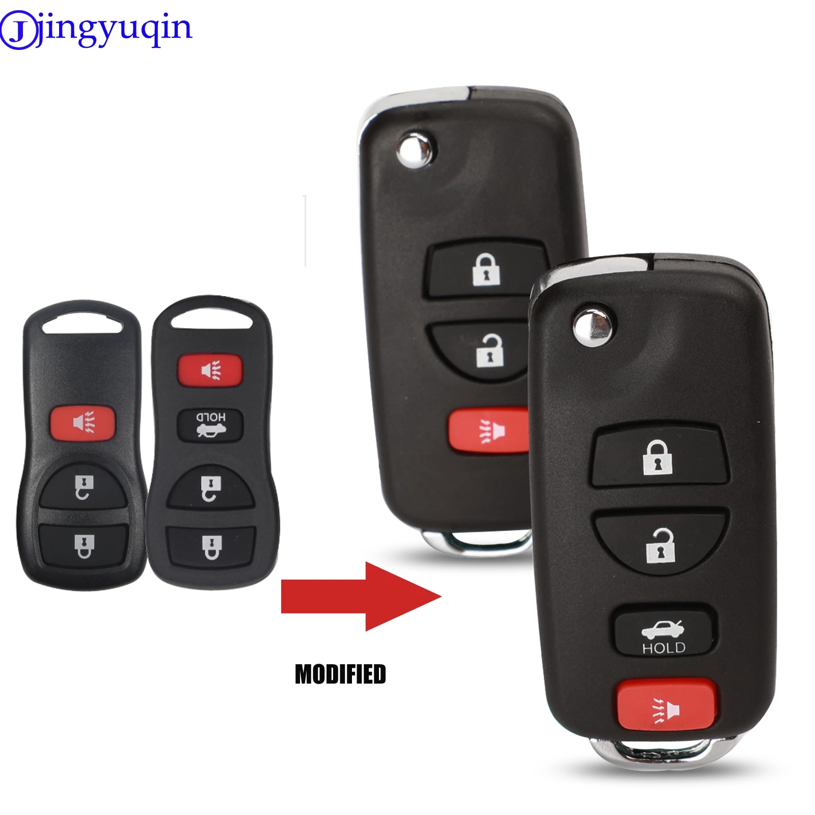 jingyuqin Modified 3/4 Buttons Remote Folding Car Key Shell For Nissan Infiniti Xterra Frontier Muranon PATHFINDER TITAN