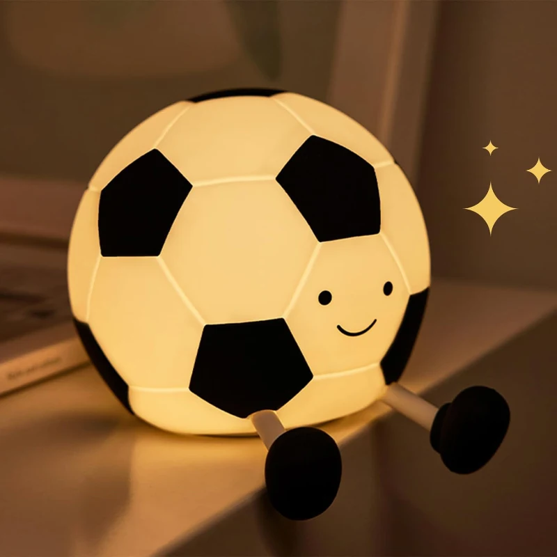 Soccer Night Light Cartoon Squishy Silicone Baby Nursery Rechargeable Touch Lamp Gift for Kids Toddler Bedroom Home Office Decor