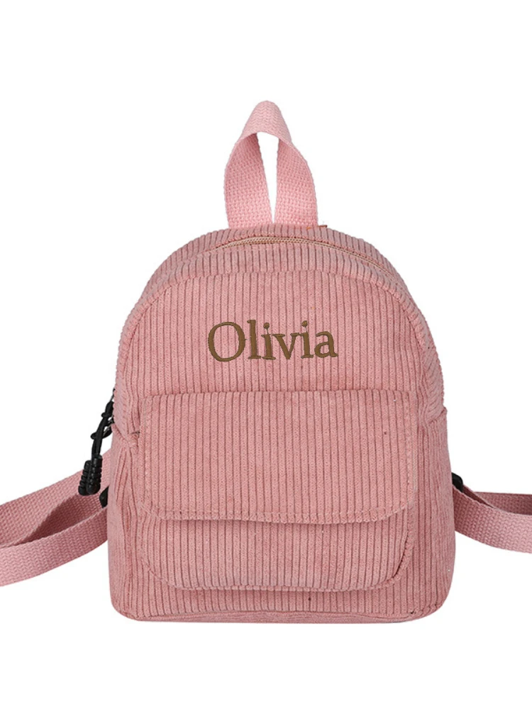 Personalized Corduroy Bag with Name, Monochromatic Mini Backpack, Small Backpacks, Custom Name, Baby Gift