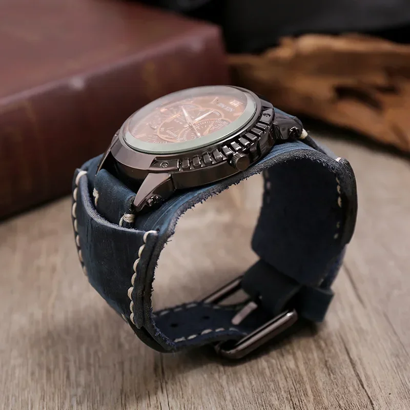 Montre de luxe à grand cadran pour hommes, montre à quartz pour amoureux, bracelet punk en cuir véritable, montre-bracelet de sport, cadeau pour homme, nouvelle mode, 2023