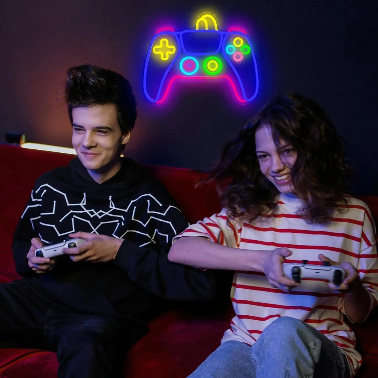 Gamer Neon Sign Colorful Gaming Controller Gamepad Shaped Led Light Up Sign for Teens Boys Bedroom Men Caves Home Party