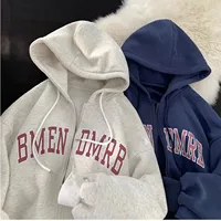 20254 Spring And Autumn New InsFleece-Lined Versatile Fashion Slims Zip-Up Warm Navy Blue Hooded Sweatshirt For Women