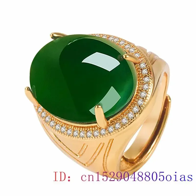 

Green Jade Ring Gifts Gemstone Men Jewelry Charm Women 925 Silver Zircon Amulet Crystal Natural Fashion Chalcedony