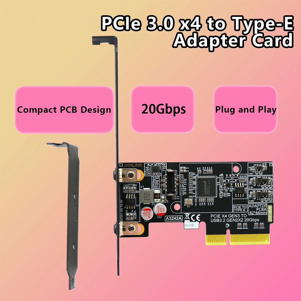 PCI‑E 3.0 X4 to Type‑E Expansion Card ASM3242 Chip USB3.2 Gen2x2 20Gbps Internal Front‑Panel Type‑E Adapter Card For Desktop PC