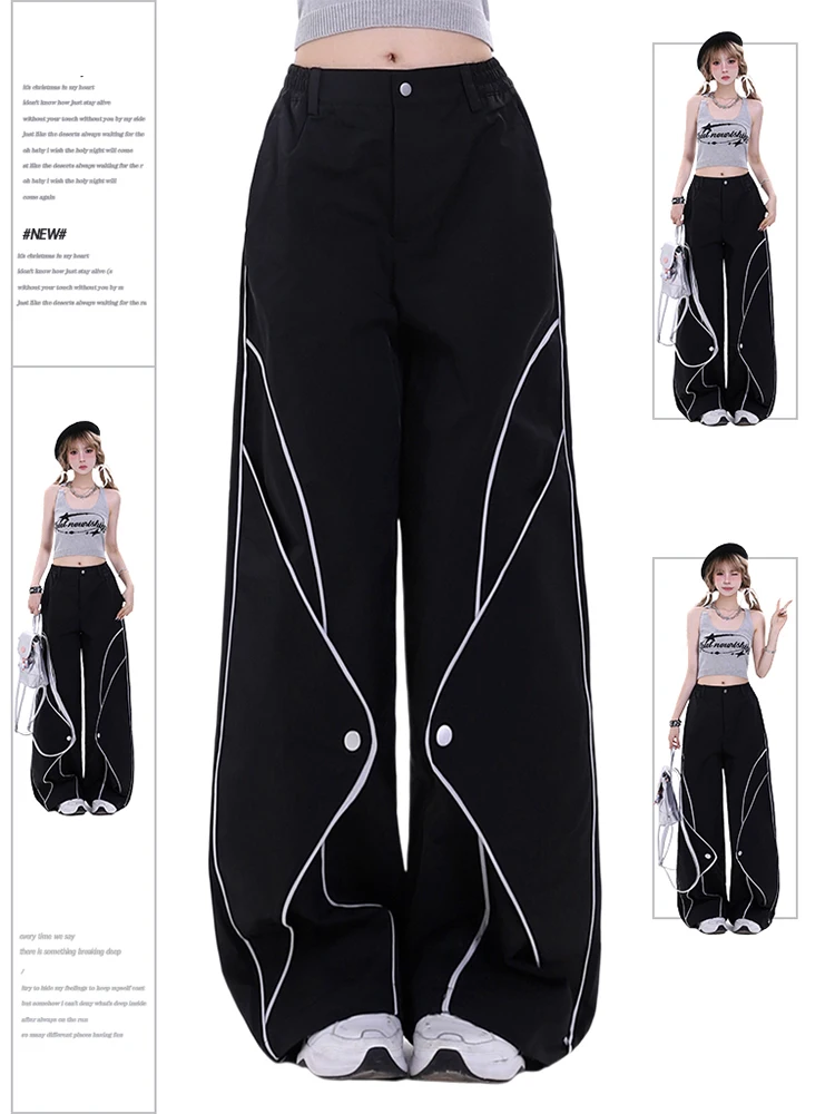 

Women's Black Gothic Pants Vintage Y2k Harajuku Aesthetic Streetwear Parachute Pants High Waist Trousers Emo 2000s Clothes 2024