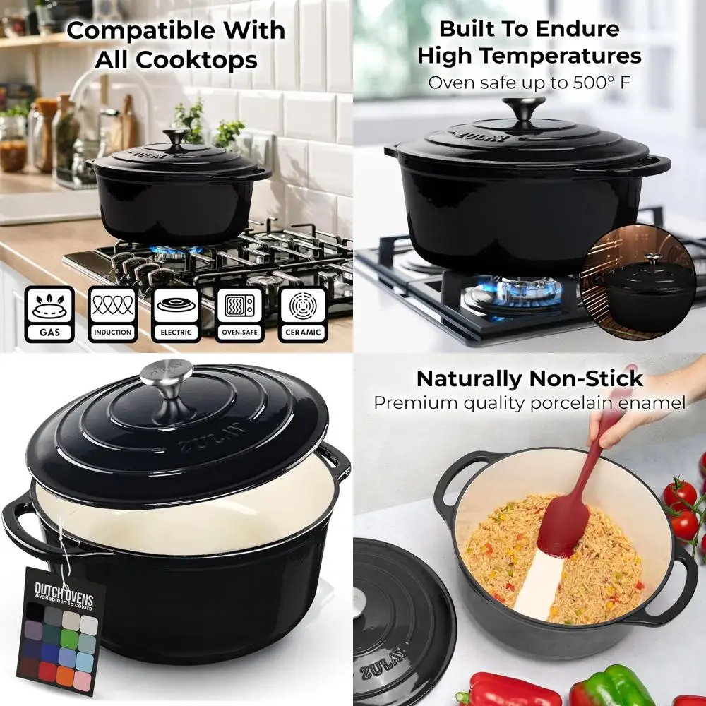 

Enameled Cast Iron Dutch Oven, 7.7 Qt, Oven-Safe to 500°F, Ideal for Baking, Stews, and Roasting, Black