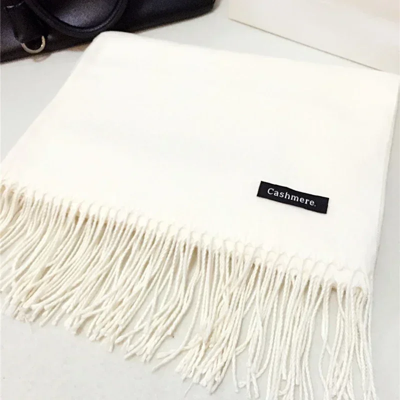 Luxury Brand White Color Pure Colour Cashmere Women Scarf Winter Warm Shawl Wraps Hijab Long Soft Female Foulard Fashion Scarves