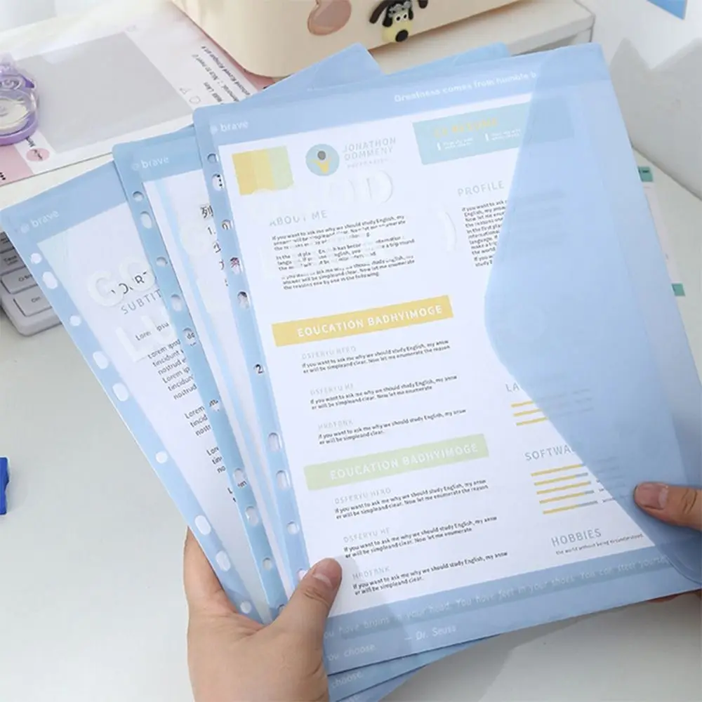Cartella di file A4 a fogli mobili semplice Borsa di archiviazione di carta per esami di cancelleria trasparente per studenti Borsa di file a 11 fori Regalo per il ritorno a scuola