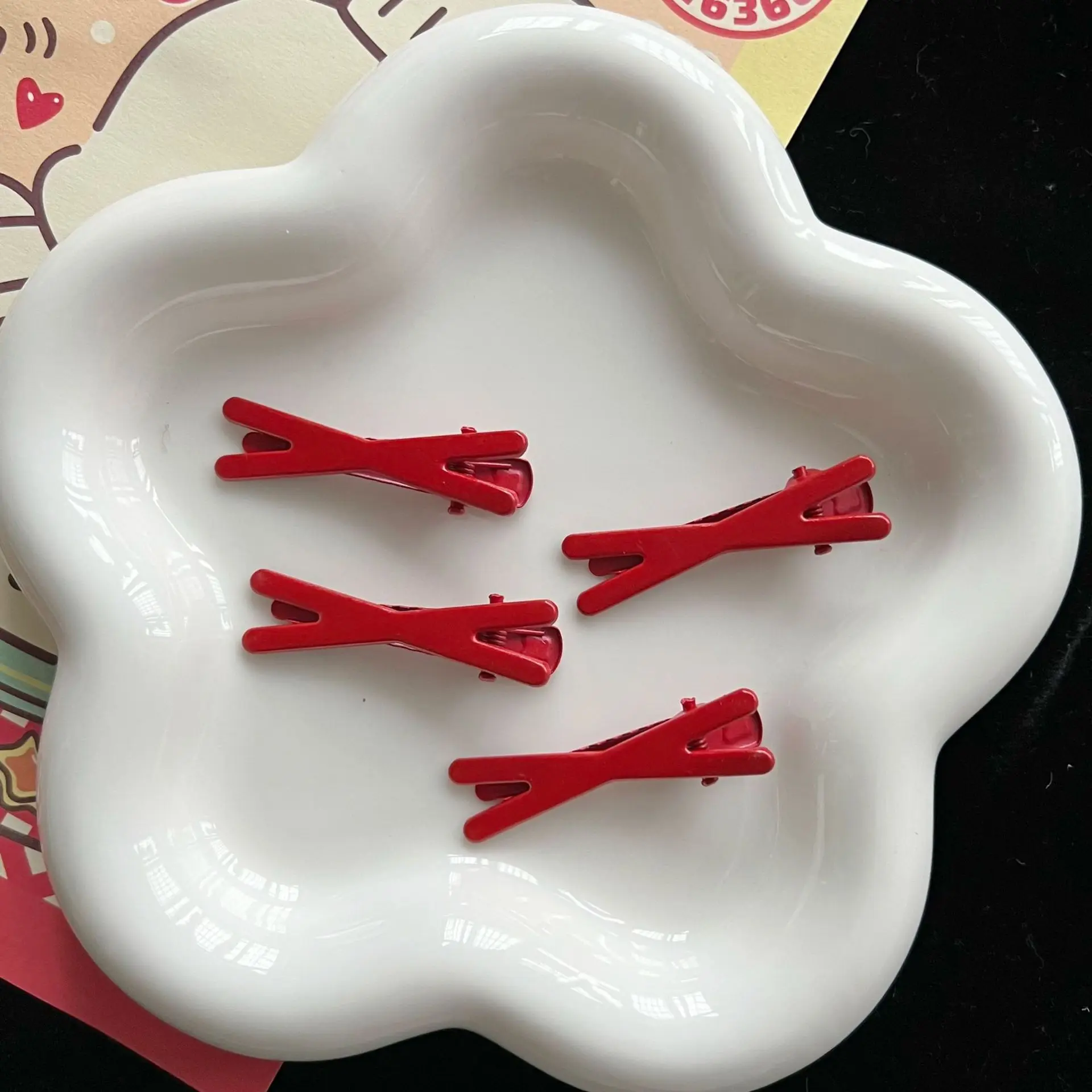 5pcs miniso series red hairpin cartoon resin flatback cabochons diy crafts materials jewelry making charms