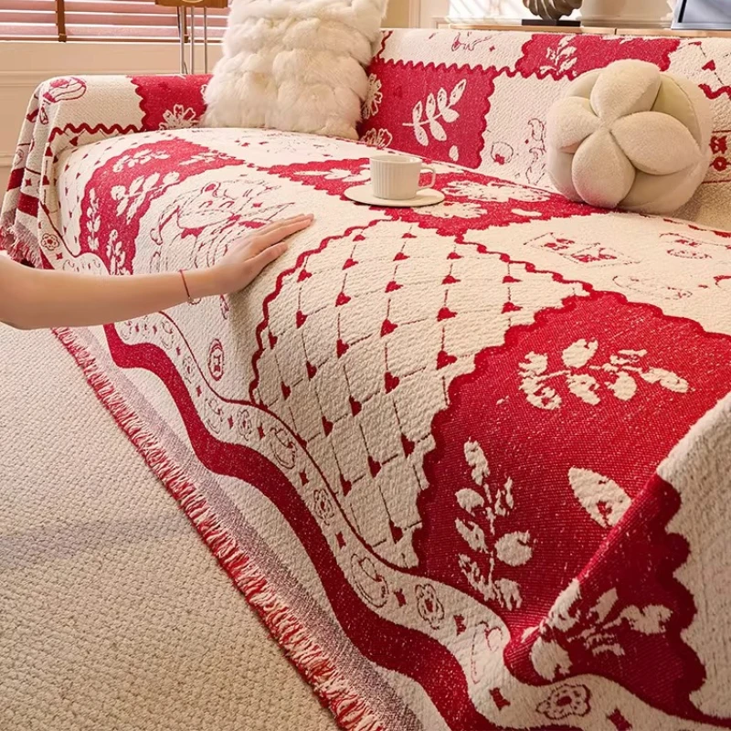 Red Festive New Year Atmosphere Sofa Special Cover Cloth New Non-slip A Whole Cover Sofa Towel Cover Home Textiles