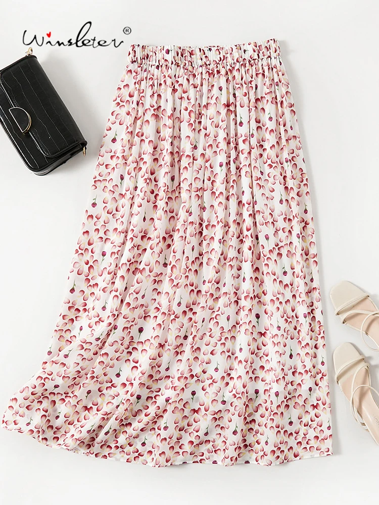 

Winsleter-100% шелковые элегантные юбки, эластичная талия с цветочным принтом, женская темпераментная вечерняя юбка трапециевидной формы, весенняя новинка 2026 B61309CC