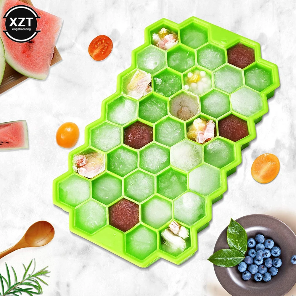 Ice Cube Mold Honeycomb Silicone Ice Cube Maker Ice Tray Mould Reusable Food Grade Ice Maker with Lids for Summer Juice Wine