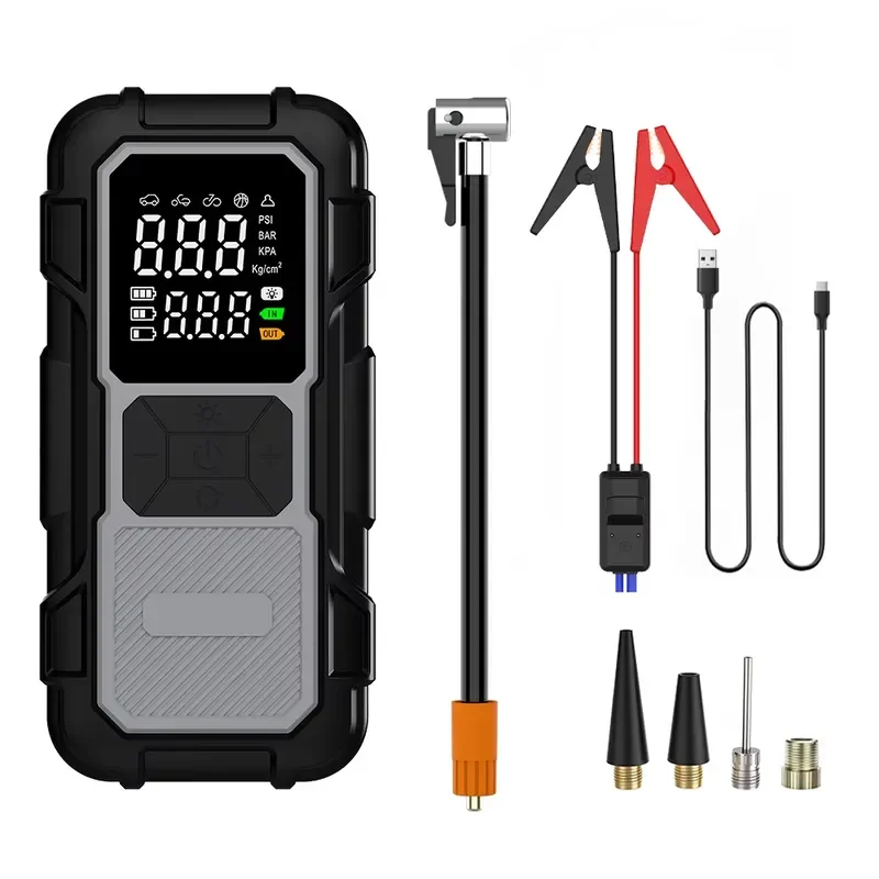 BOLRZO Digital Emergency Starter 150PSI Portable Car Battery with Air Compressor, Auto Turn Off Tire Inflator LED Light Box