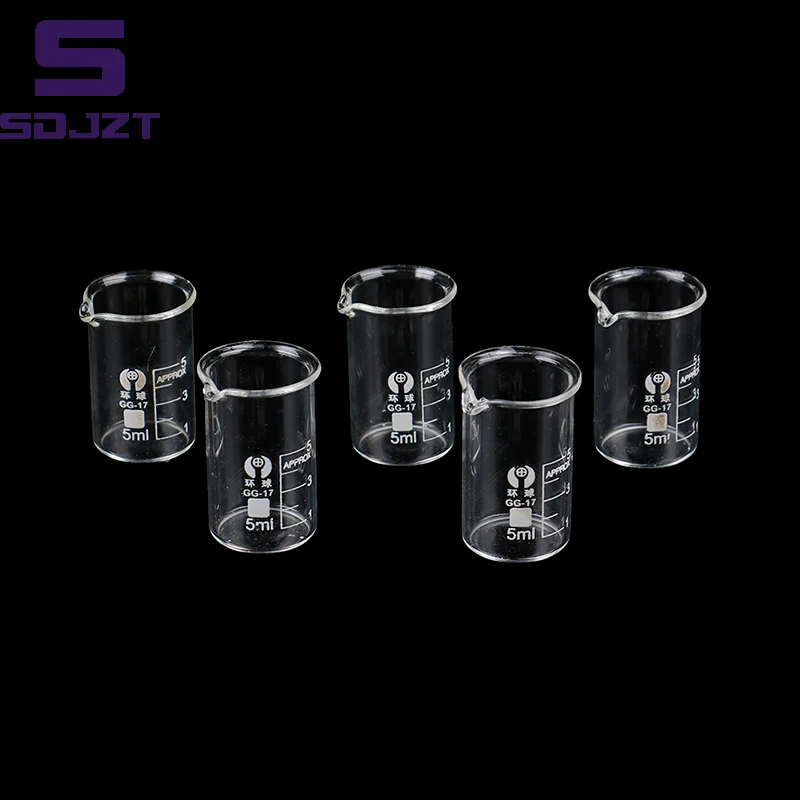 Nuovo bicchiere trasparente da laboratorio chimico con capacità di 5 pezzi da 5ml