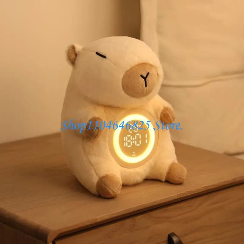 Plush Alarm Clock Night Light with 2 Alarms Snooze Temperature Display Rechargeable for Children and Adult