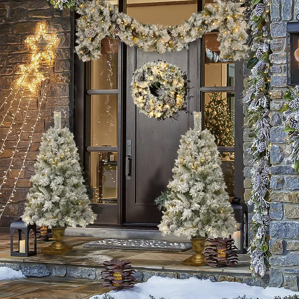 

Christmas Tree Artificial Christmas 4PCS Set, Flower Wreath, Flower Wreath and 2 Entrance Trees, with Light Christmas Decor 2024