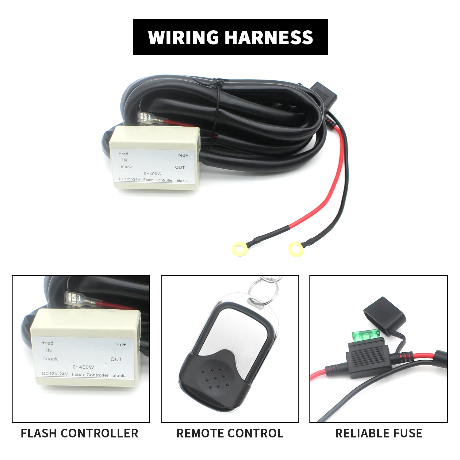 LED light strip 400W load harness wireless strobe wiring kit, on-off strobe RF remote switch, suitable for 12V car and truck wor view 2