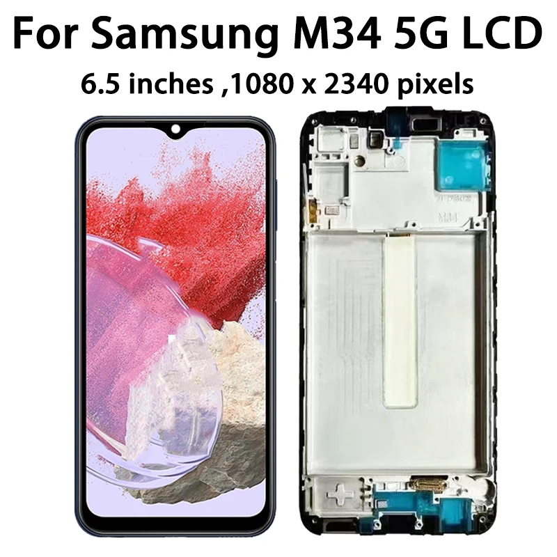 Super AMOLED For Samsung M34 5G M346B LCD Display Touch Screen Digitizer With Frame For Samsung M34 LCD Replacement Repair Parts