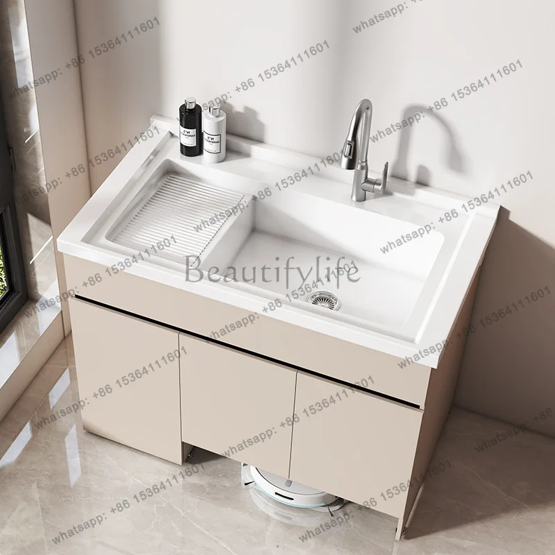 Honeycomb aluminum balcony laundry cabinet combination artificial quartz stone integrated basin with rub
