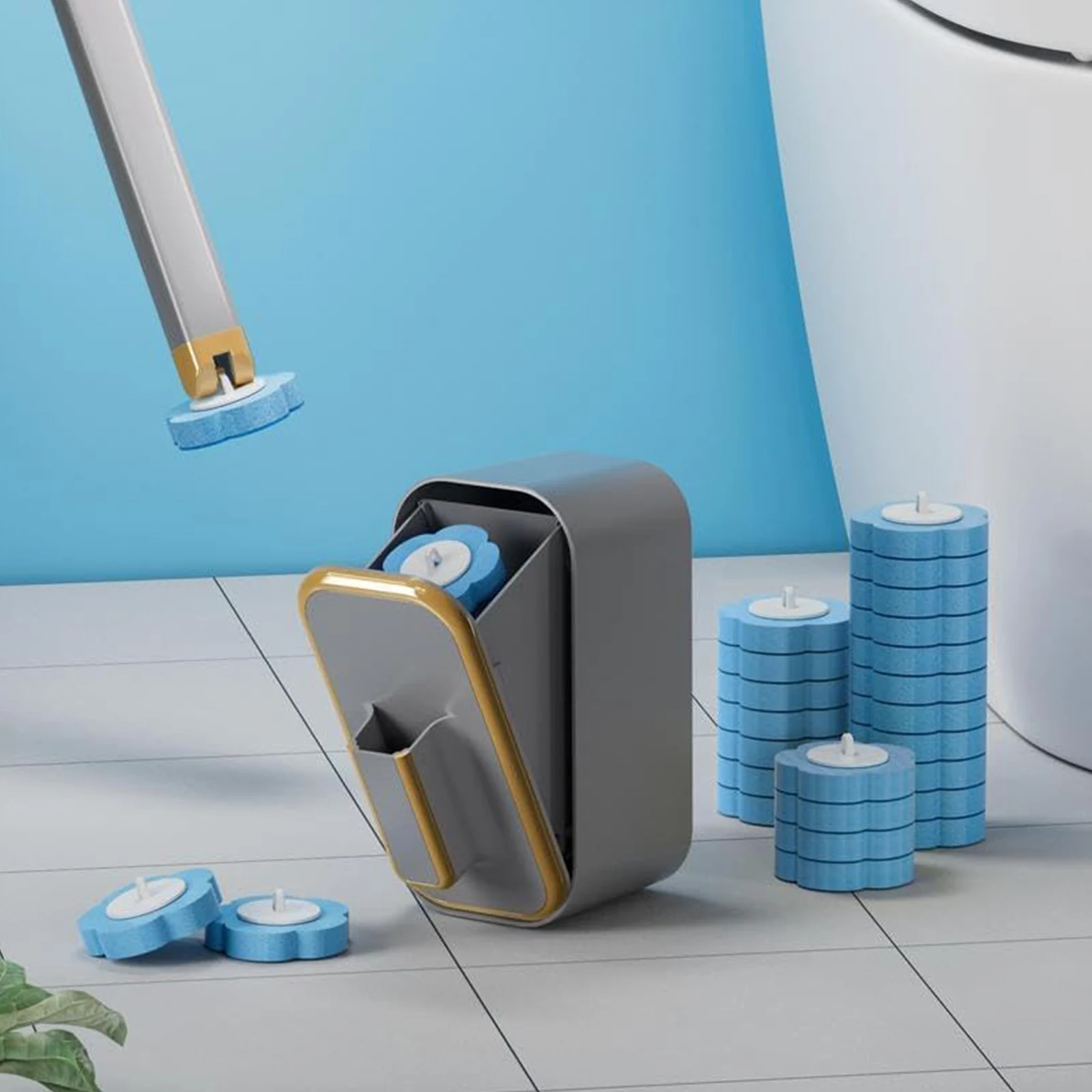 Wall Mounted Toilet Brush with 36 Refill Heads and Holder Disposable Toilet Brush with Long Handle for Wash Basins Mirrors Glass - Image 5