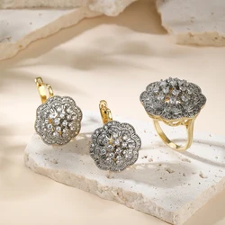 Crystal inlaid inlaid Embarrite earrings Copper 18K Golden Fashion Jewelry Ms. Retro Luxury Party Banquet Festival