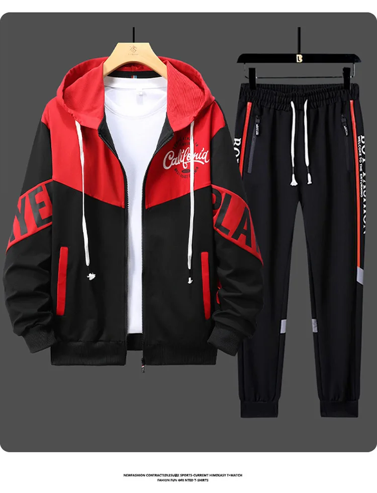 Vielseitiger, trendiger zweiteiliger Trainingsanzug für Herren mit Kapuze, lockerer Passform, langärmligem Sweatshirt, Jogginghose mit Kordelzug, Schuluniform, Alltagskleidung – Detail 7