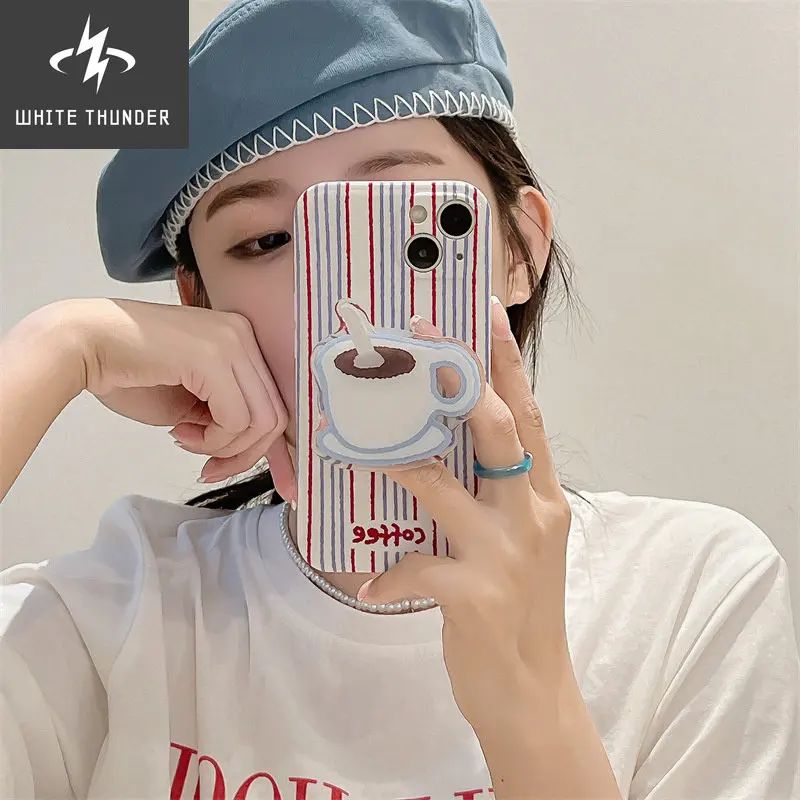 Creative Personality Red Blue Vertical Stripes Latte Coffee Holder Silicone For iphone 11 12 13 Pro Max Xr X Xs 7 8 P Phone Case