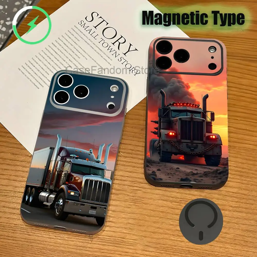 

Heavy Truck Car For iPhone 17,16,15,14,13,12,11,Pro,Max,Plus Transparent gray Phone Case Magnetic Wireless Charging