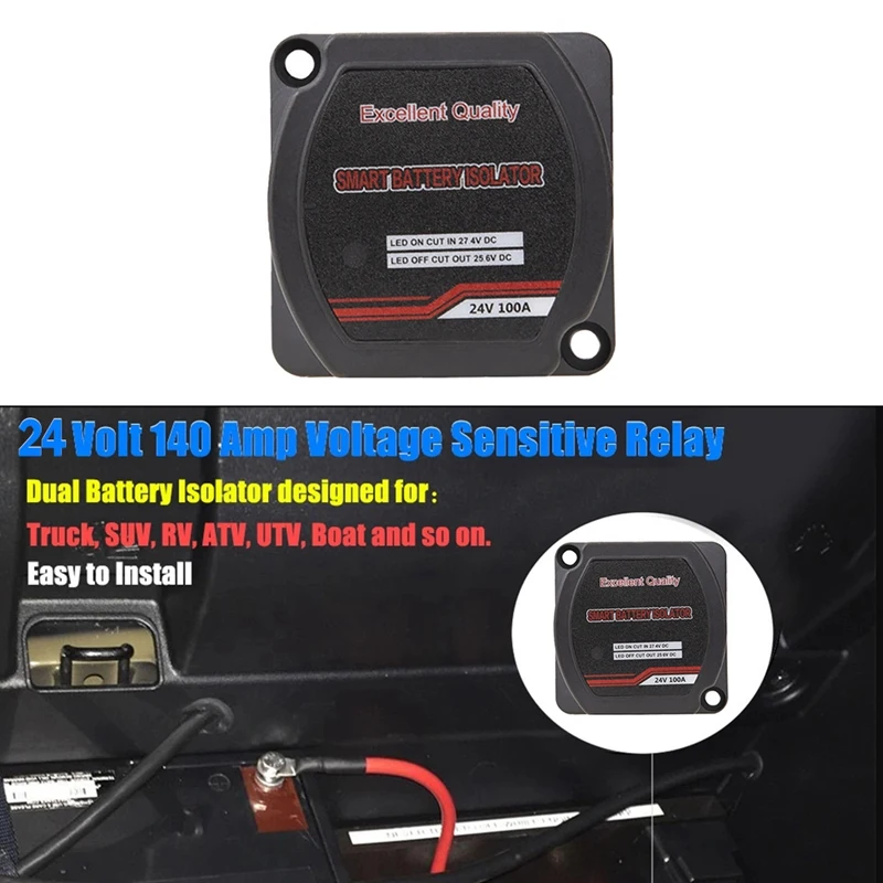 Dual Battery Isolator 24V 100Amp Voltage Sensitive Relay For RV Marine Car Vehicles Truck Caravan Off-Road Camper