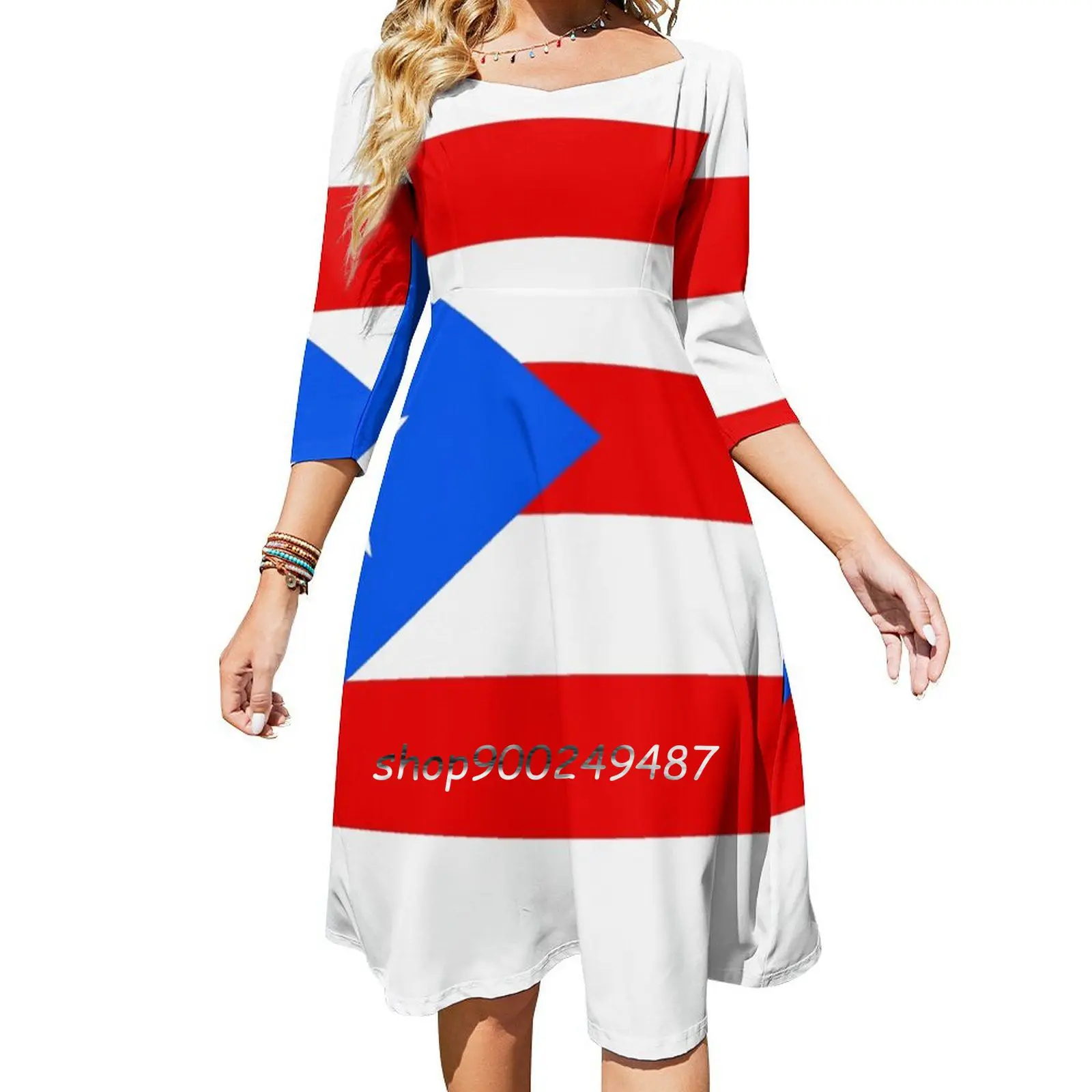 Puerto Rico Flag Evening Party Dresses Midi Sexy Dress Female Sweet One Piece Dress Korean Flag Banner International State