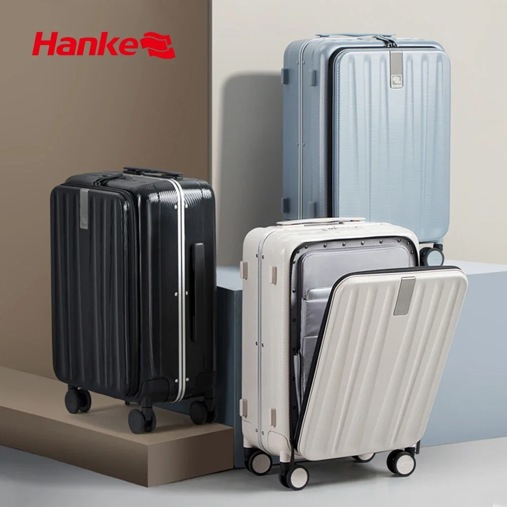 Hanke Carry On Suitcase Aesthetic Design 7mm Aluminum Frame Rolling Luggage Boarding Cabin PC Spinner Wheel TSA Lock 18\