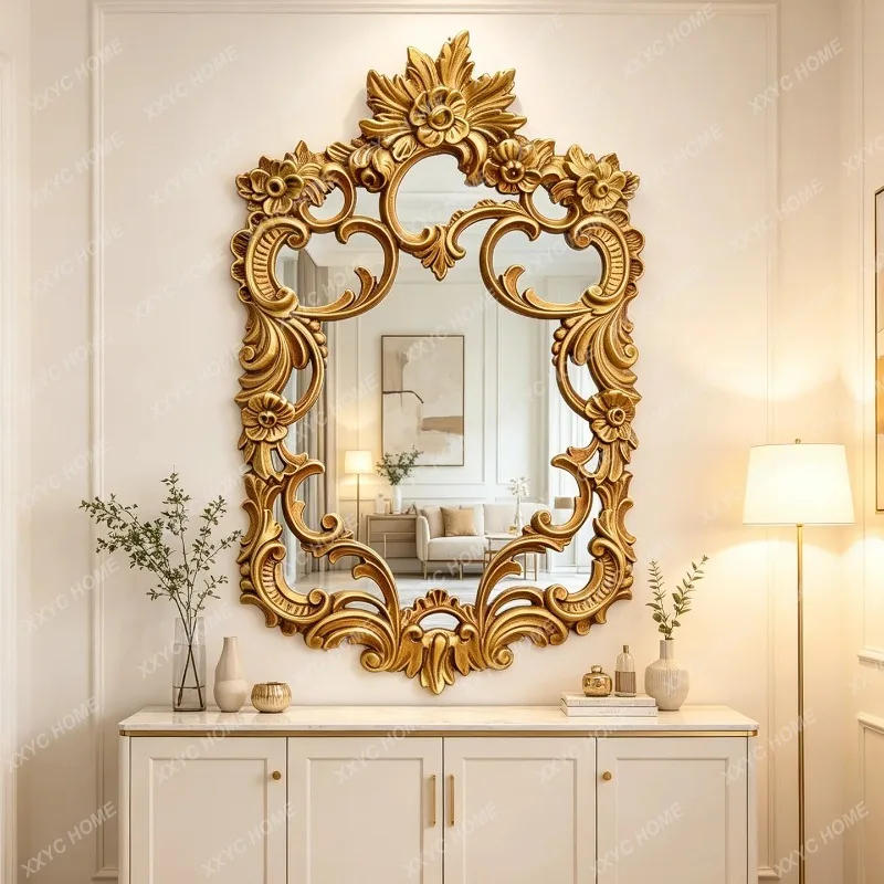 XX retro carved fireplace mirror luxury wall-mounted decorative mirror living room entrance makeup mirror