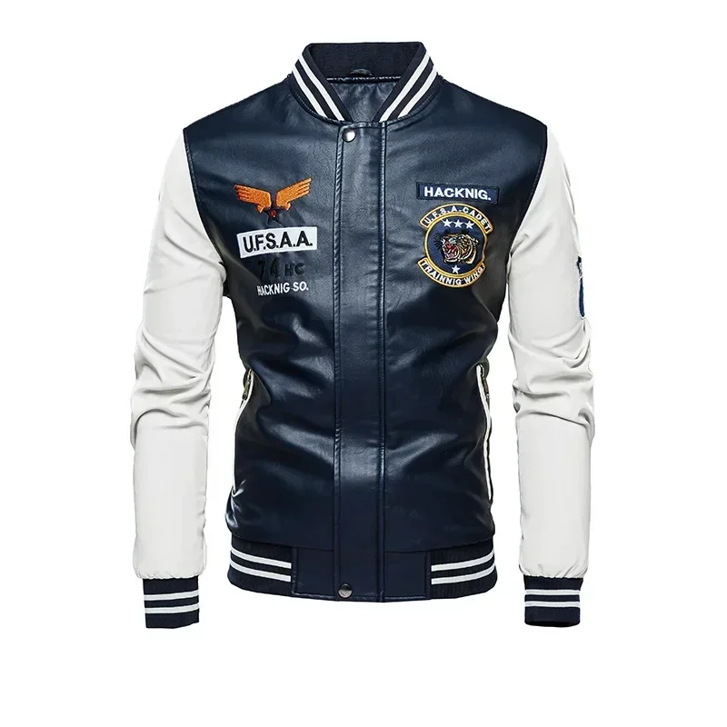 TPJB New Men's Leather Jacket Fashion Embroidery Baseball Leather Jacket Motorcycle PU Jacket Men's Leather Jackett Coats