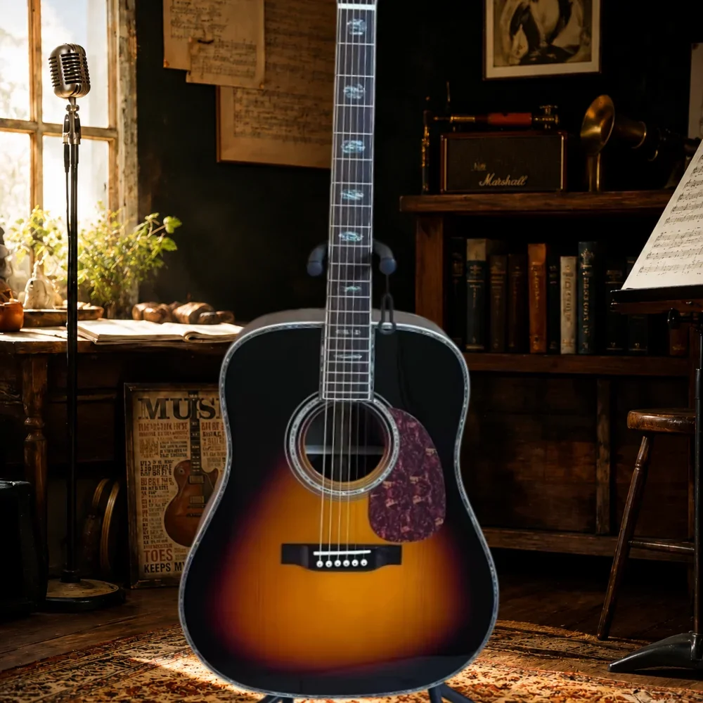 Guitare acoustique 6 cordes Sunburst D, plateau en épicéa, touche en palissandre, boutons entièrement fermés, sillet en os, entrepôt allemand