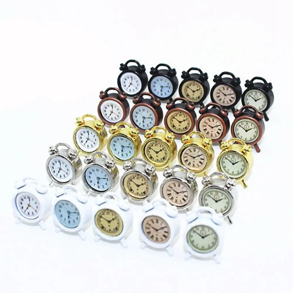 Metal Alarm Clock High Quality 6 Colors 1:12 Scale Doll Kitchen Clock Living Room Accessories Dollhouse Decoration